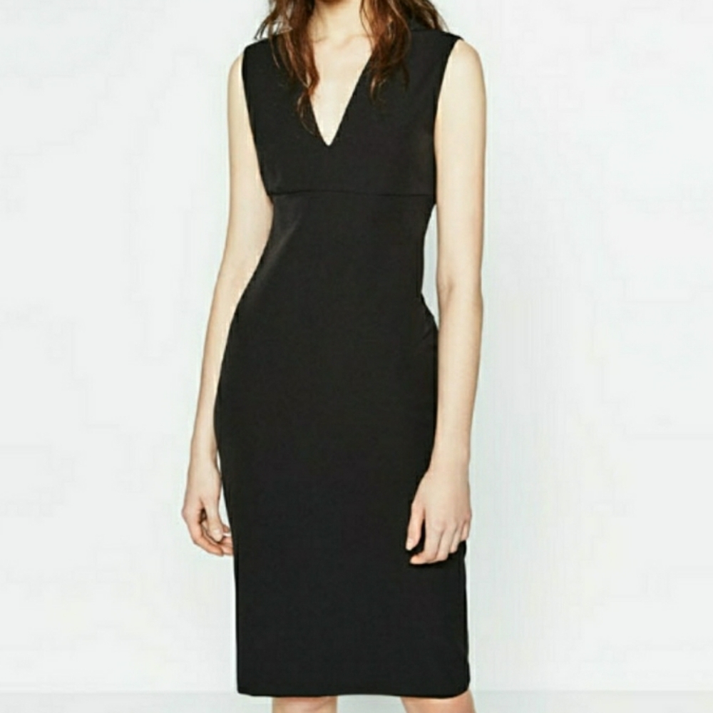 Black zara v neck midi dress